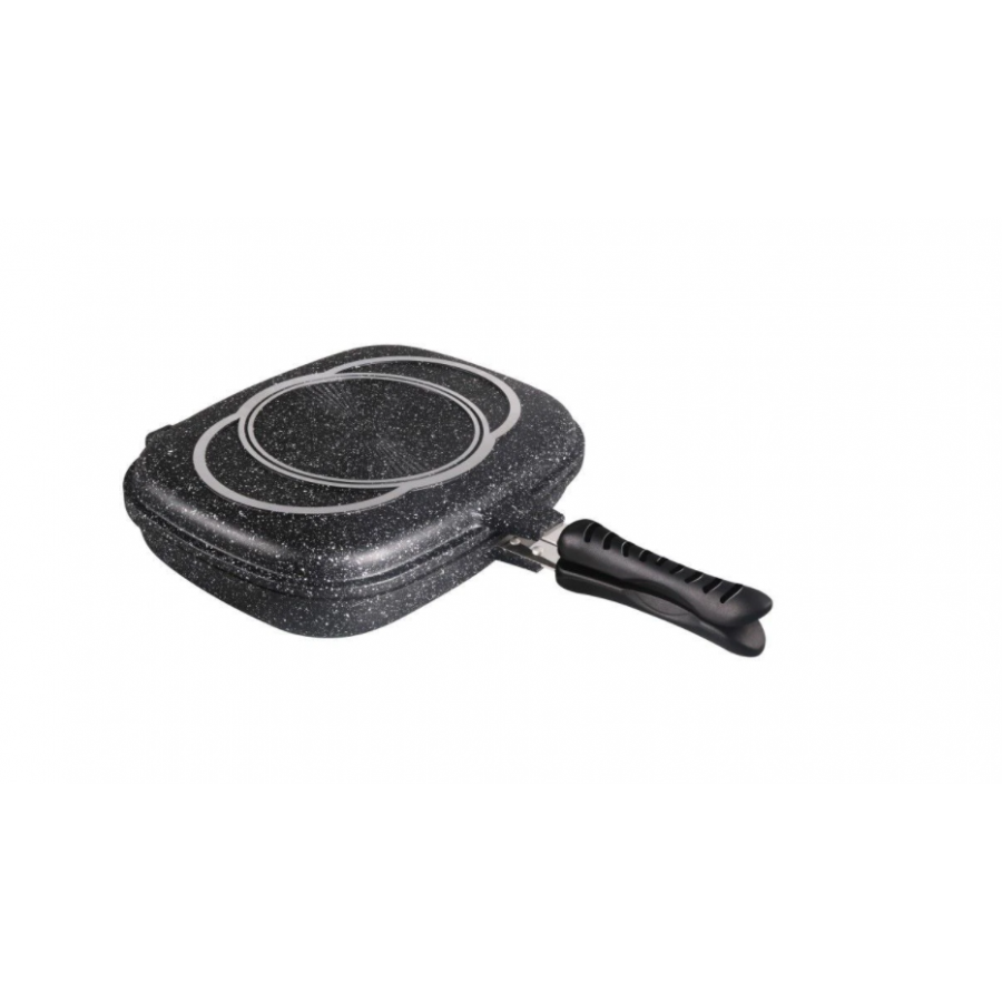 Tigaie Dubla Klausstech, Antiaderenta, 36 Cm, Manere Ergonomice, Manere Cu Magnet, Rezistenta La Temperaturi Ridicate, Curatare Usoara, Negru