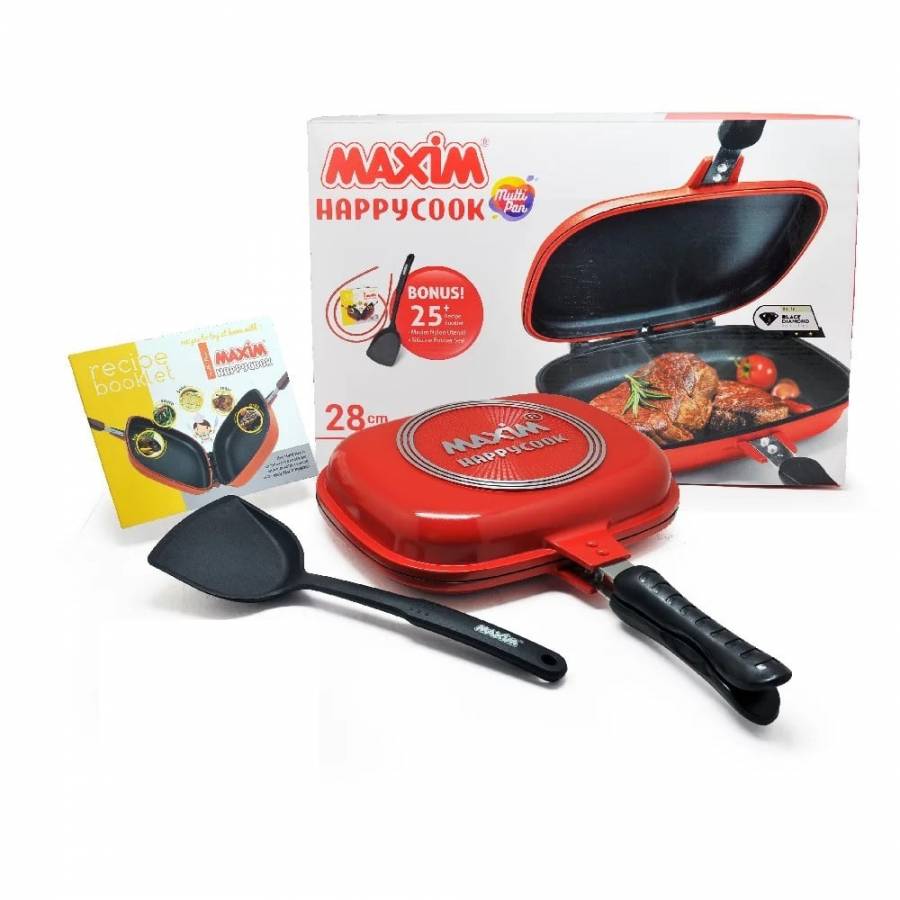 Tigaie Dubla Multifunctionala Profesionala Cu Capac Cu Dimensiune De 28 Cm, Echipat Cu Gratar, Acoperire Generica Multifunctionala, Acoperire Cu 2 Straturi, Rosu