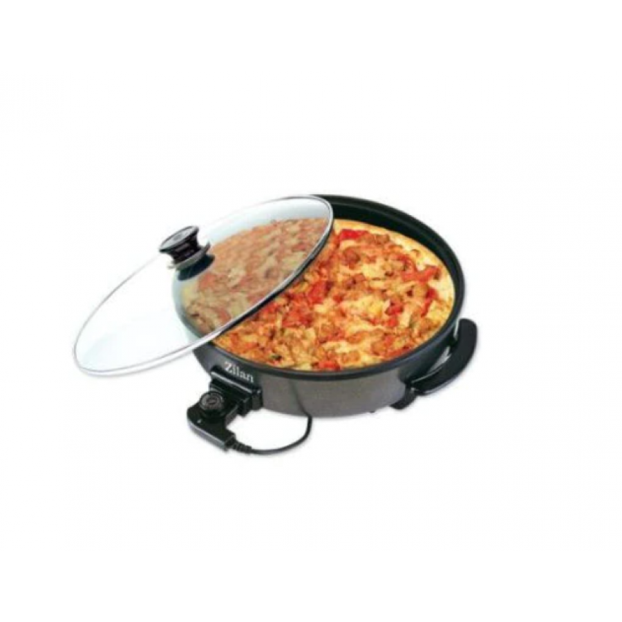 Tigaie Electrica, Pentru Pizza, Putere 1500w, Termostat Reglabil, Diametru 36, Capac Din Sticla, Indicator Luminos, Buton On/off, Negru