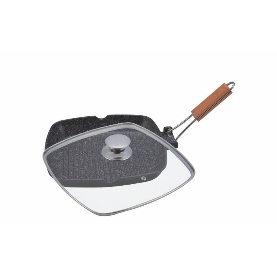 Tigaie Grill Aluminiu Grunberg  Cu Capac , Baza Antiaderenta