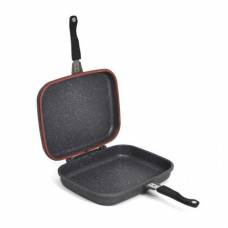 Tigaie Grill Profesionala, Tip Dubla Din Aluminiu, 24 X 36 Cm, Manere Magnetice , Tehnologie Antilipire, Rezistenta La Temperaturi Mari, Design Modern, Negru