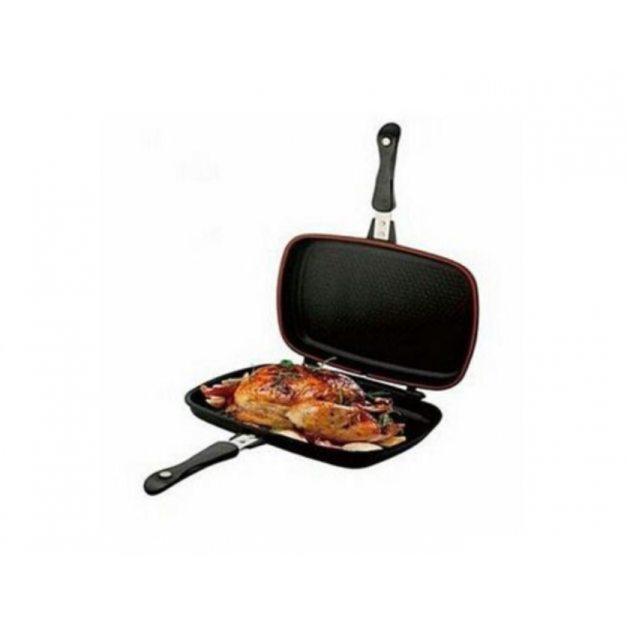 Tigaie Profesionala Dubla Klausstech De 32 Cm, Manere Magnetice Termorezistente, Aluminiu Cu Invelis Teflonat, Tehnologie Strat Antiaderent, Design Ergonomic, Negru