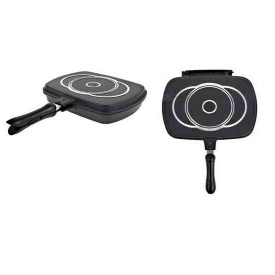 Tigaie Profesionala Dubla Klausstech De 32 Cm, Manere Magnetice Termorezistente, Aluminiu Cu Invelis Teflonat, Tehnologie Strat Antiaderent, Design Ergonomic, Negru