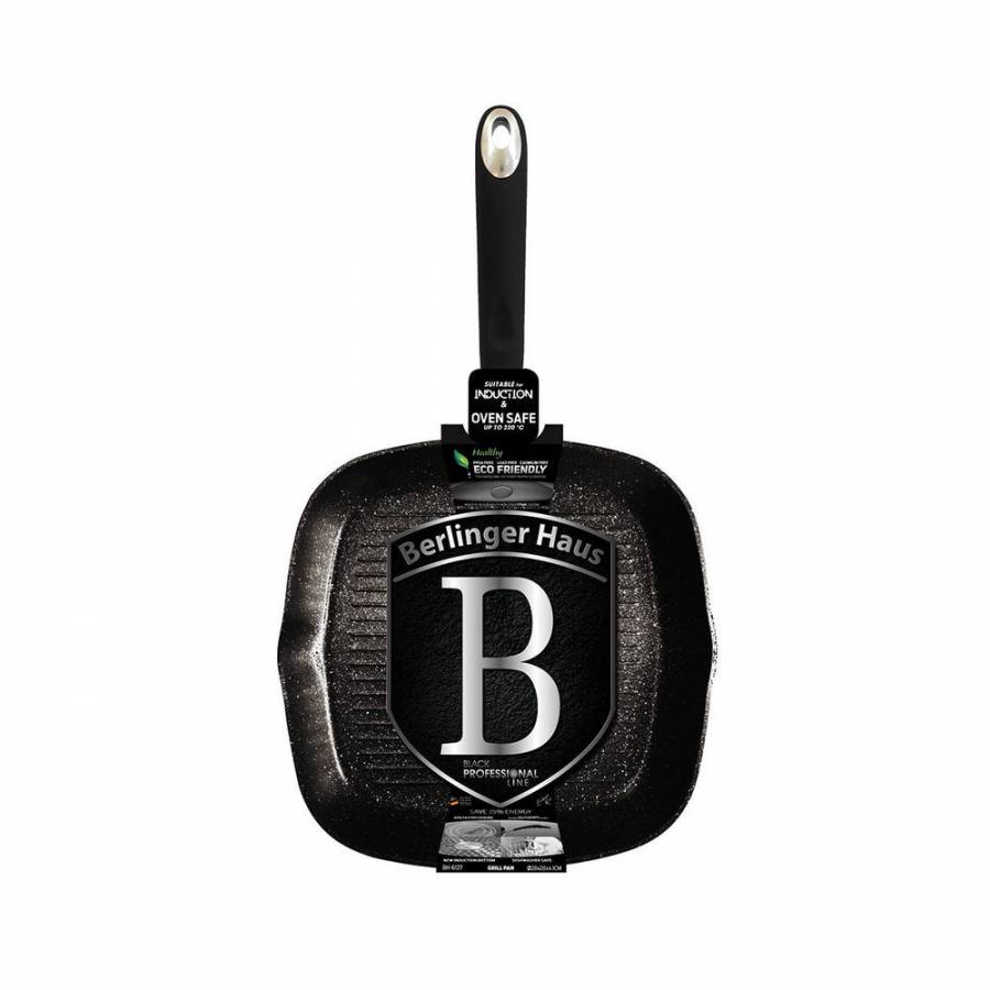 Tigaie Tip Grill, Exterior Din Aluminiu, Interior Din Granit, Maner Ergonomic, Suprafata De Gatit 28cm, Negru