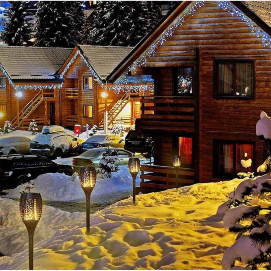 Torta KlaussTech Cu Baterie Solara, Efect De Flacara, Pornire/oprire Automata, Acumulator 1200 Mah, Rezistenta La Intemperii, Negru