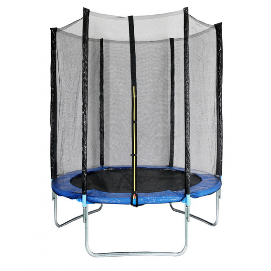 Trambulina Fixa Cu Plasa De Protectie, 48 De Arcuri, Cadru Galvanizat, Material Polipropilena, 3 Picioare De Sustinere, Greutate Maxima 150 Kg, Design Clasic, Negru