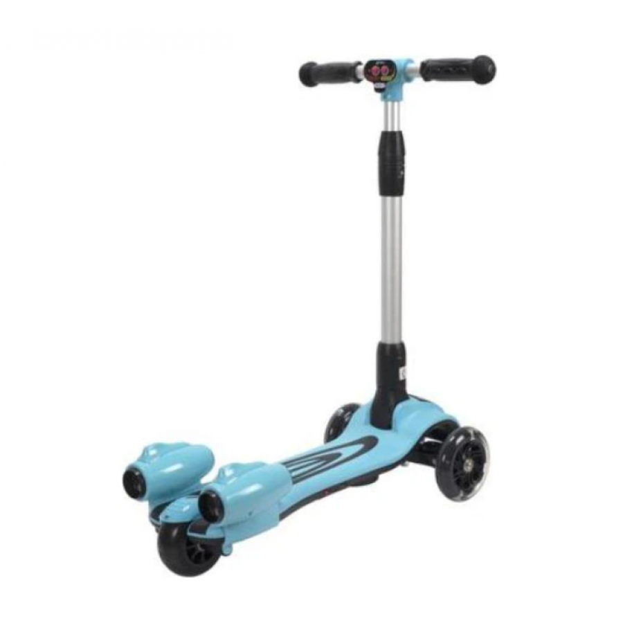 Trotineta Copii Cu Lumini De Semnalizare,led, Varsta 3+, Efect Reactie, Acumulatori Reincarcabili, Inaltime Ghidon Reglabila, Culoare Albastru Cyan