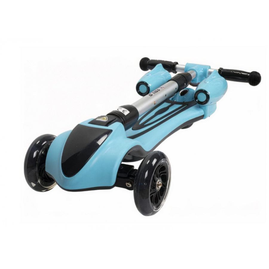 Trotineta Copii Cu Lumini De Semnalizare,led, Varsta 3+, Efect Reactie, Acumulatori Reincarcabili, Inaltime Ghidon Reglabila, Culoare Albastru Cyan