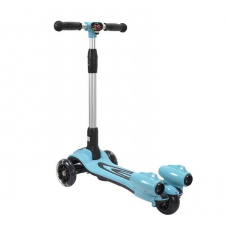 Trotineta Copii Cu Lumini De Semnalizare,led, Varsta 3+, Efect Reactie, Acumulatori Reincarcabili, Inaltime Ghidon Reglabila, Culoare Albastru Cyan