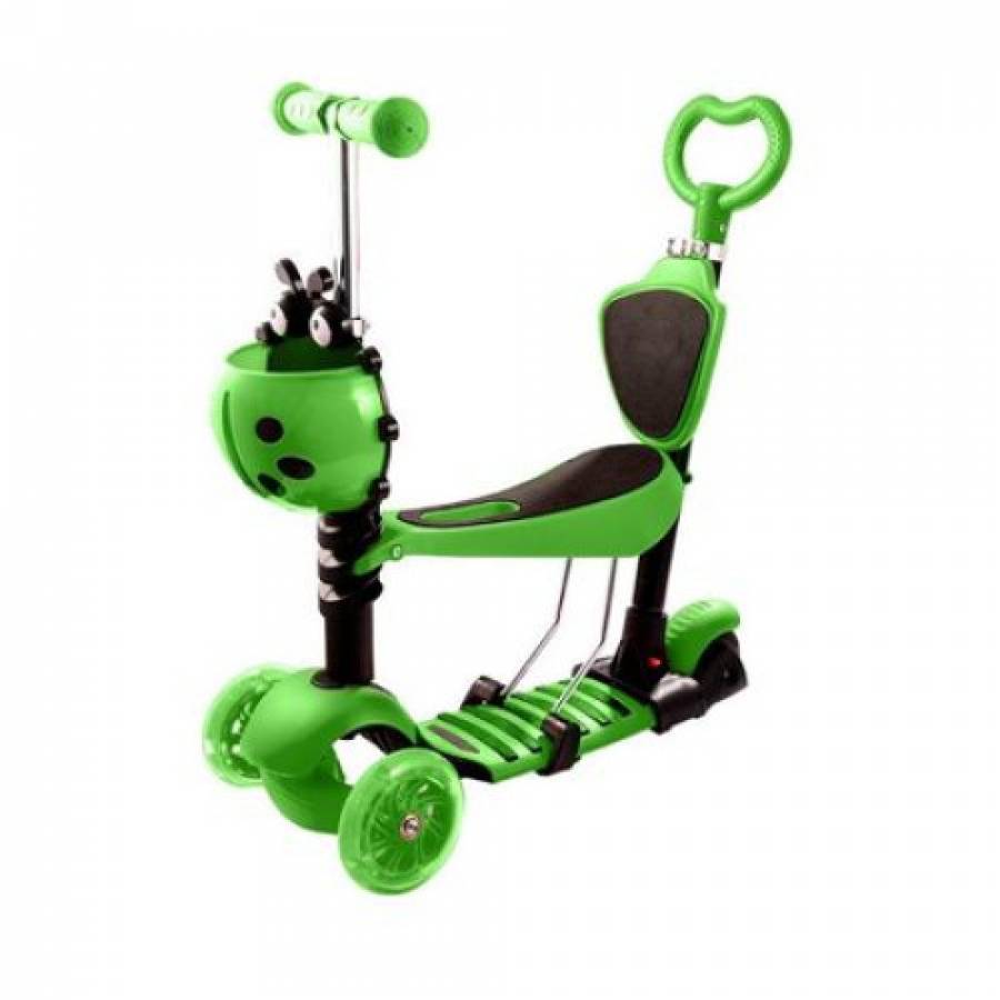 Trotineta KlaussTech 5 In 1 Cu Maner De Impins Si Roti Cu Lumini, Verde