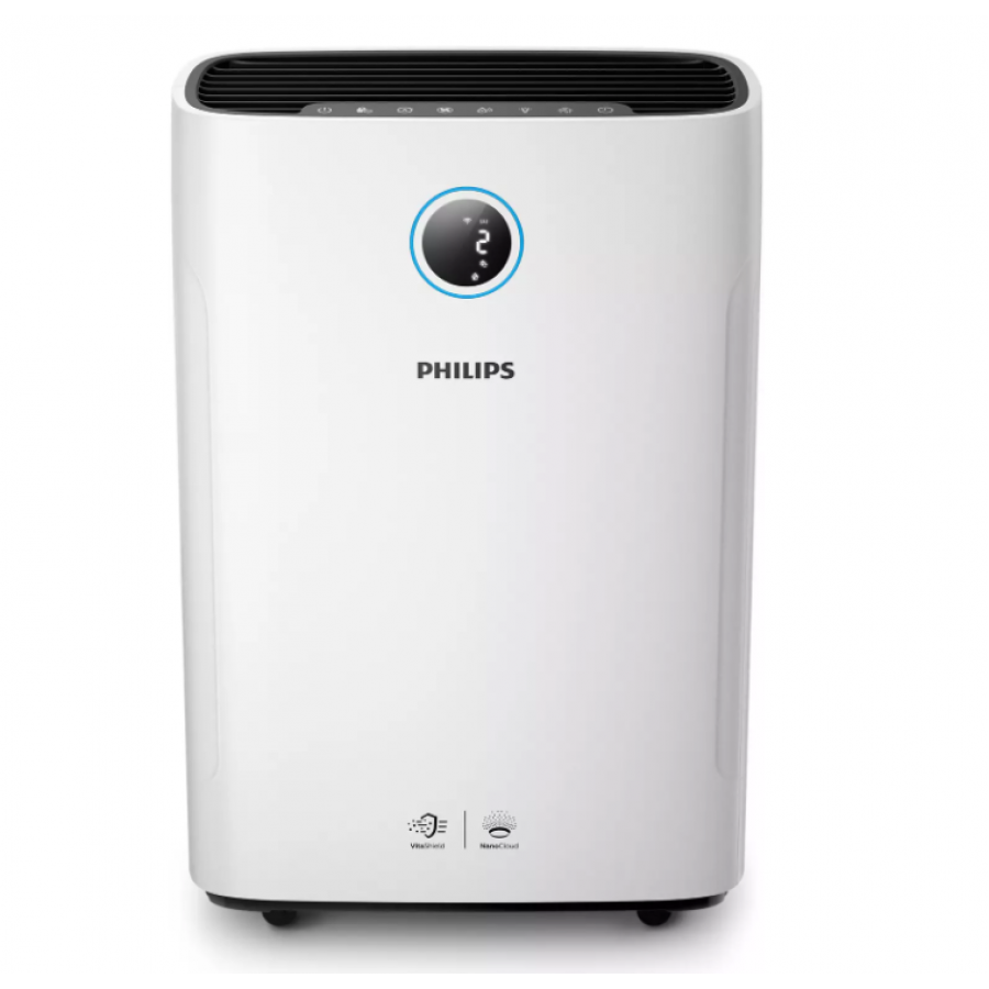 Umidificator Philips, Acopera 60 M2/645 Ft2, Purificare, Afisaj Umiditate Aer, Mod Nocturn, Mod Automat, Silentios, 4 Setari De Turatie, Cronometru, Motor Cc, Alb