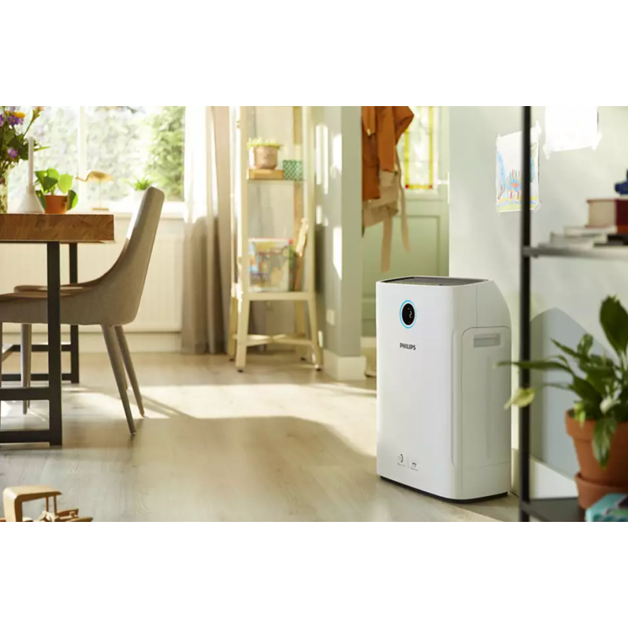 Umidificator Philips, Acopera 60 M2/645 Ft2, Purificare, Afisaj Umiditate Aer, Mod Nocturn, Mod Automat, Silentios, 4 Setari De Turatie, Cronometru, Motor Cc, Alb