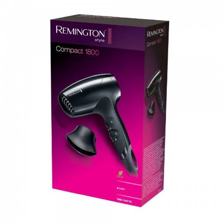 Uscator De Par De Voiaj Remington Compact 1800 , Design Compact, Motor De 1800 W, Functie De Setare Eco,concentrator Pentru Coafare ,3 Setari De Temperatura / 2 Setari De Viteza,dispozitiv De Agatare,negru
