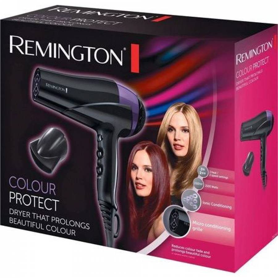 Uscator De Par Remington Colour Protect, Putere De 2200 W Pentru O Uscare Rapida,generator De Ioni , Protejare Impotriva Decolorarii,jet De Aer Rece ,concentrator , Grila Spate Detasabila, Negru/mov