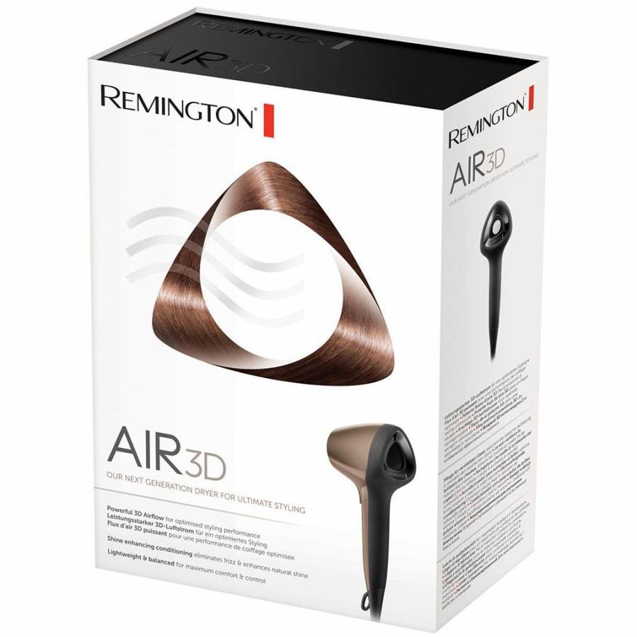 Uscator De Par Remington Cu Functie Air3d, Tehnologie Ionica Cu Microparticule, Putere De 1800 W, 3 Setari De Temperatura & 2 Setari De Viteze, Uscare Rapida , Ultra-modern, Bronz / maro
