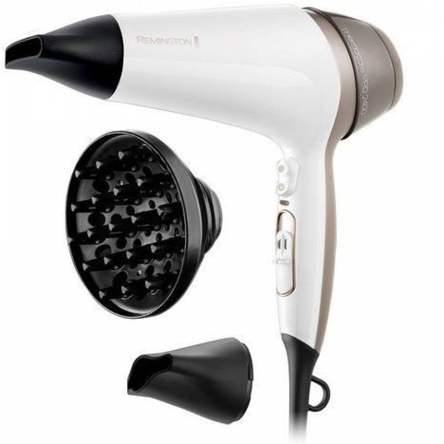 Uscator De Par Remington Thermacare Pro,jet De Aer De 90 Km/h , Indicator Led, Zgomot Redus, Concentrator Ingust,difuzor , Turbo Boost , Alb/argintiu