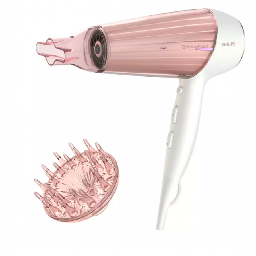Uscator Philips De Par Cu Tehnologie Moistureprotect, Putere De 2300 W, Ingrijire Ioni, Cablu 2.5 M , Tensiune 220-240 V, Aer Rece, 6 Setari Caldura/viteza, Alb