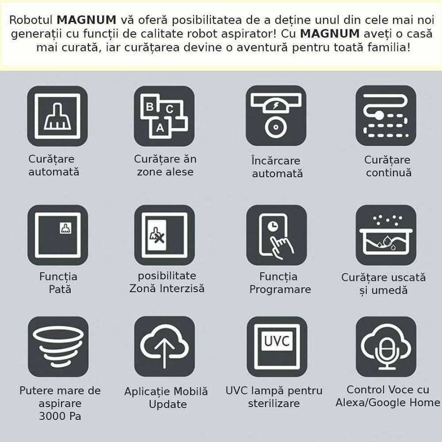 Magnum Uv  Aspirator Robot Cu Mop Sterilizare Lampa Uvc Negru