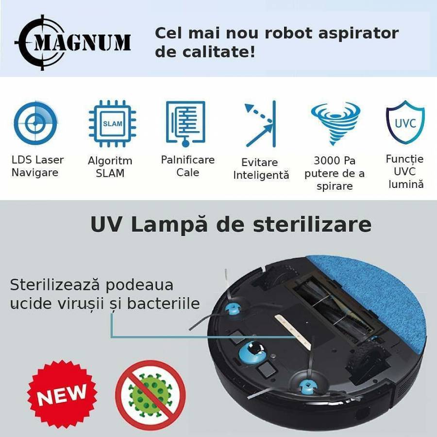 Magnum Uv  Aspirator Robot Cu Mop Sterilizare Lampa Uvc Alb