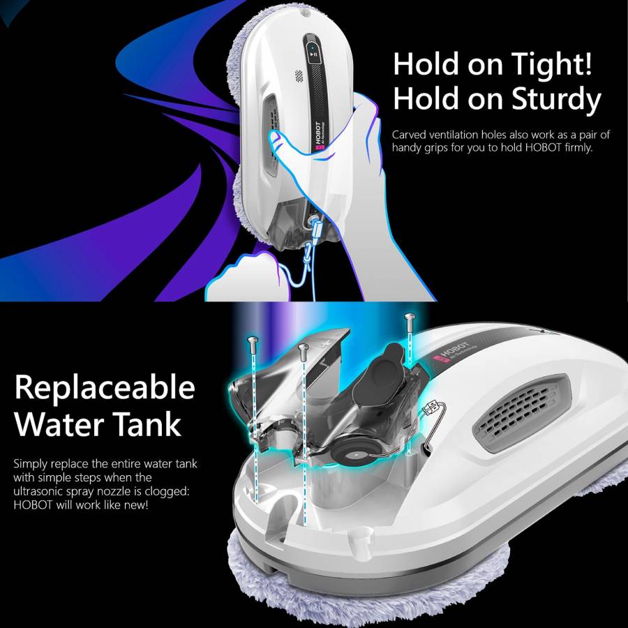 Hobot R3  Robot Curatare Geamuri Cu 2 Pulverizatoare Aplicatie Mobila Ups incorporat Voce Creativa Memento