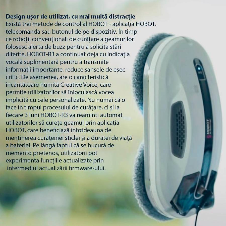 Hobot R3  Robot Curatare Geamuri Cu 2 Pulverizatoare Aplicatie Mobila Ups incorporat Voce Creativa Memento