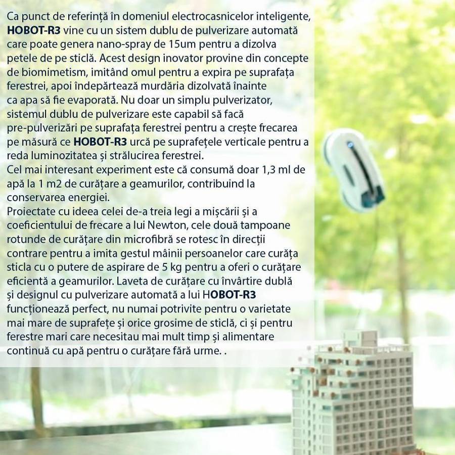 Hobot R3  Robot Curatare Geamuri Cu 2 Pulverizatoare Aplicatie Mobila Ups incorporat Voce Creativa Memento