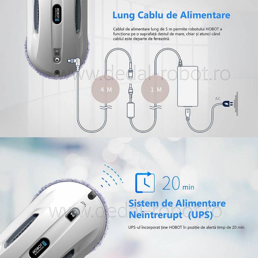 Hobot 368  Robot Curatare Geamuri Bluetooth Ups incorporat