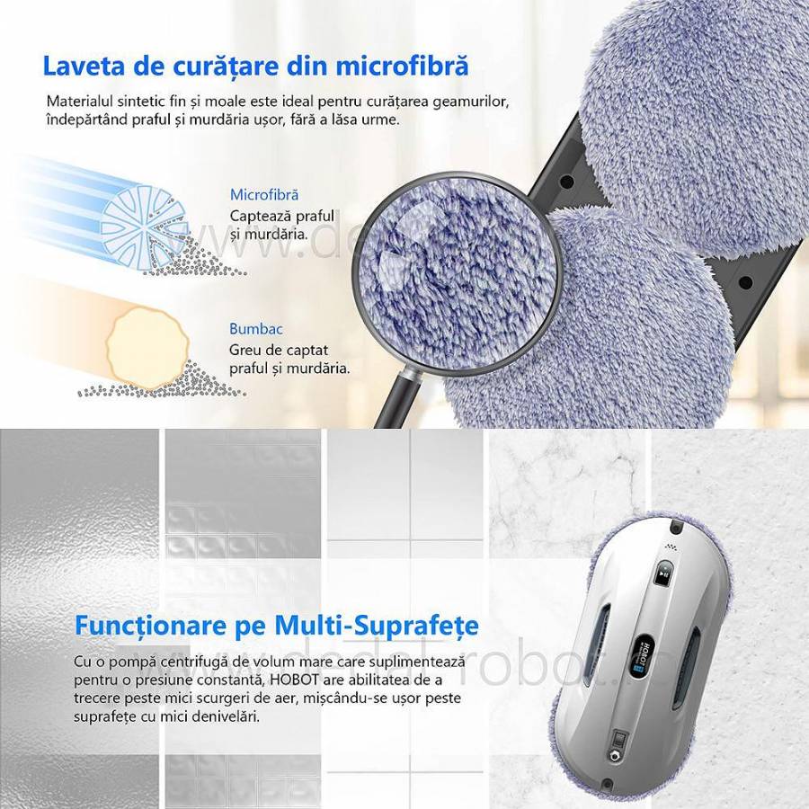 Hobot 368  Robot Curatare Geamuri Bluetooth Ups incorporat