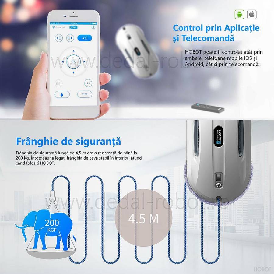 Hobot 368  Robot Curatare Geamuri Bluetooth Ups incorporat