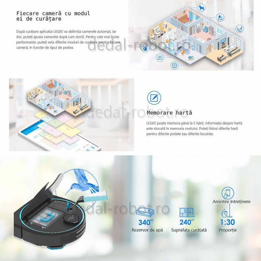 Hobot Legee 7 robot Aspirator Mop Harta 5g Si 24g Wifi Siri/ok Google Voce Creativa 2700 Pa