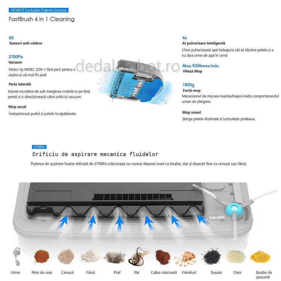 Hobot Legee 7 robot Aspirator Mop Harta 5g Si 24g Wifi Siri/ok Google Voce Creativa 2700 Pa