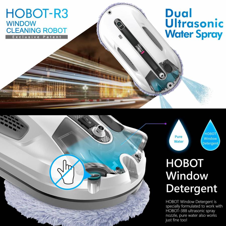 Hobot R3  Robot Curatare Geamuri Cu 2 Pulverizatoare Aplicatie Mobila Ups incorporat Voce Creativa Memento