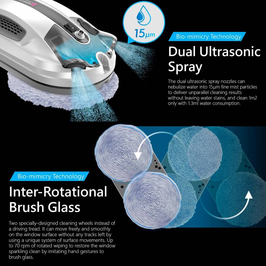 Hobot R3  Robot Curatare Geamuri Cu 2 Pulverizatoare Aplicatie Mobila Ups incorporat Voce Creativa Memento