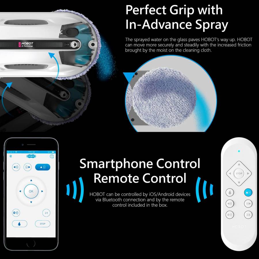 Hobot R3  Robot Curatare Geamuri Cu 2 Pulverizatoare Aplicatie Mobila Ups incorporat Voce Creativa Memento