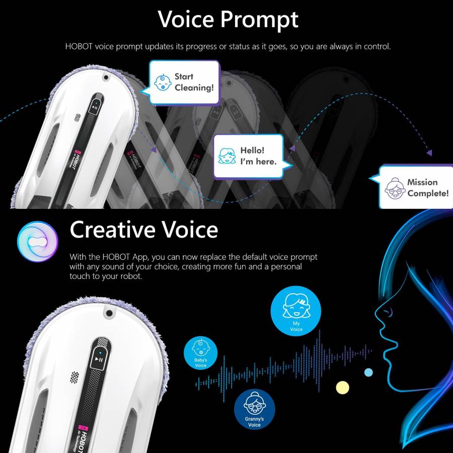 Hobot R3  Robot Curatare Geamuri Cu 2 Pulverizatoare Aplicatie Mobila Ups incorporat Voce Creativa Memento