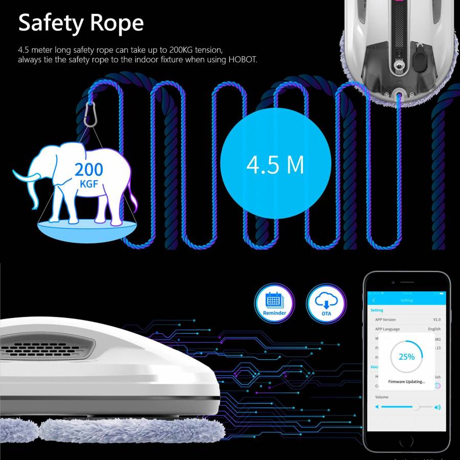 Hobot R3  Robot Curatare Geamuri Cu 2 Pulverizatoare Aplicatie Mobila Ups incorporat Voce Creativa Memento