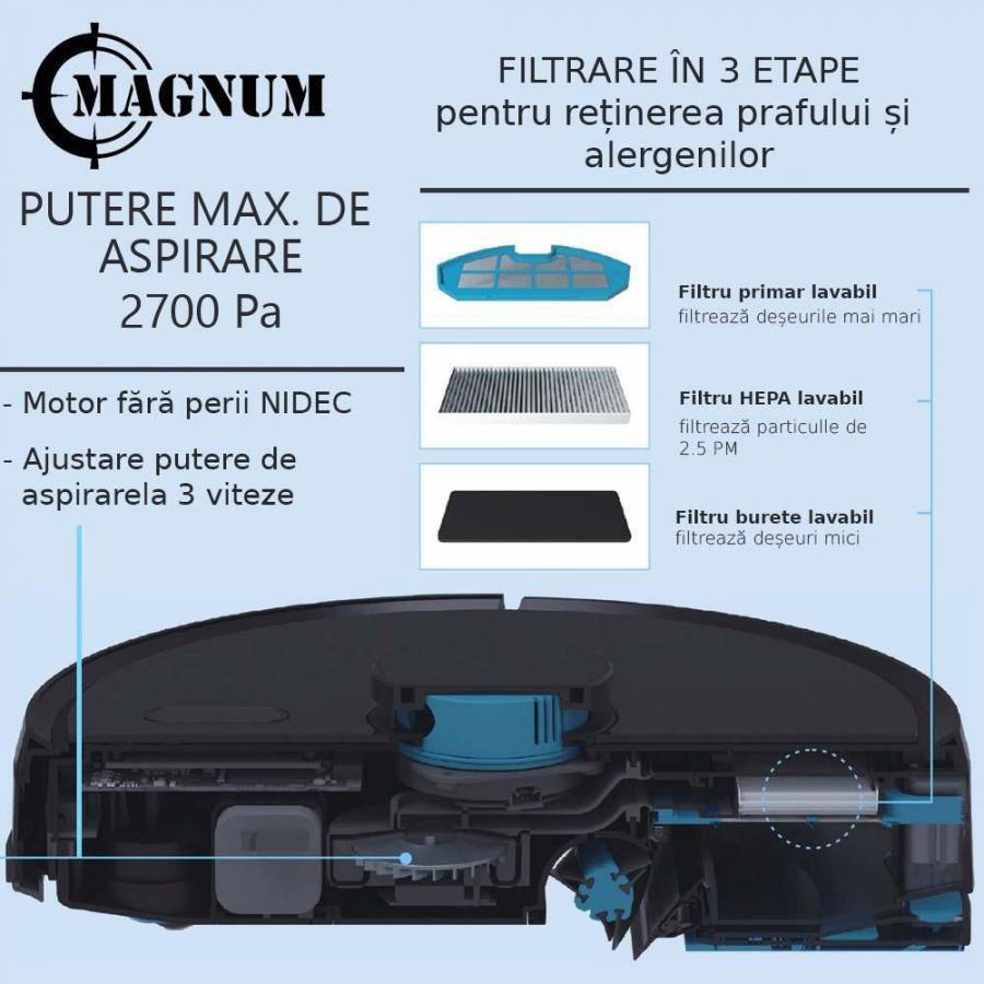 Magnum One  Aspirator Robot Cu Mop Aplicatie In Lbromana Alb