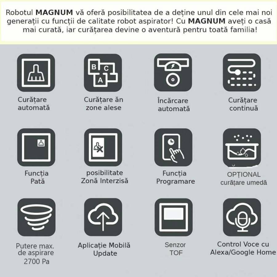 Magnum One  Aspirator Robot Cu Mop Aplicatie In Lbromana Alb