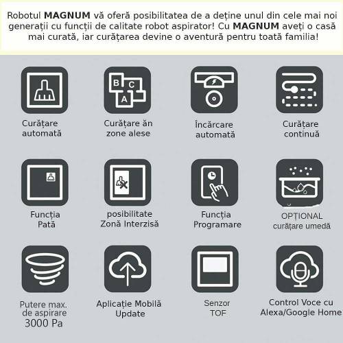 Magnum One Plus  Aspirator Robot Aplicatie Limba  Romana,  Negru