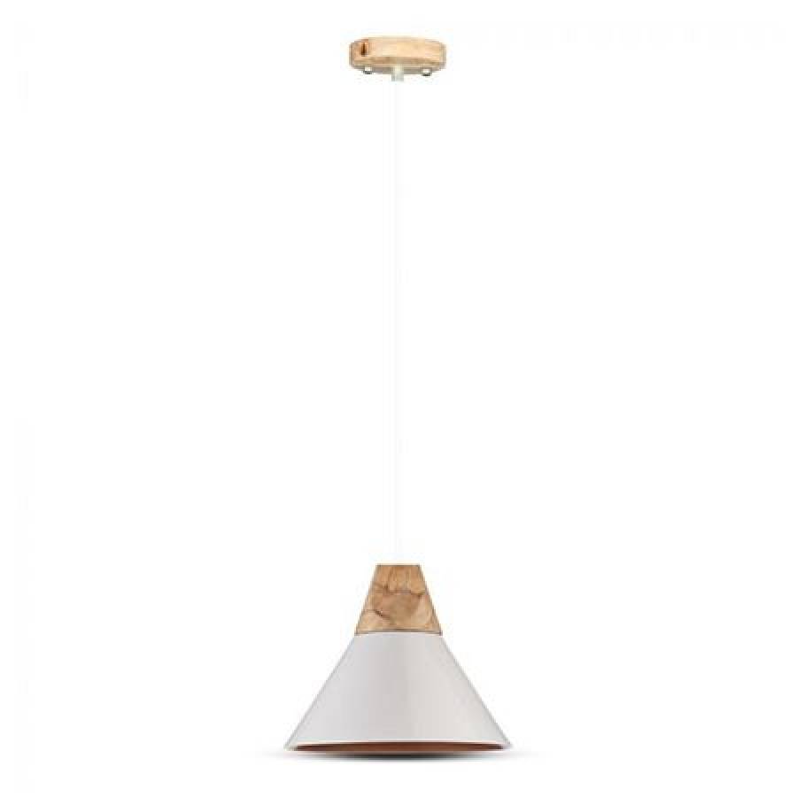 Pendul tavan lemn metal soclu alb aur