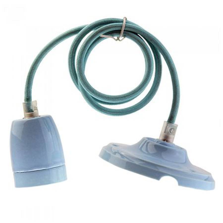 Pendul Tavan Portelan E27 Albastru - Soclu pentru Bec