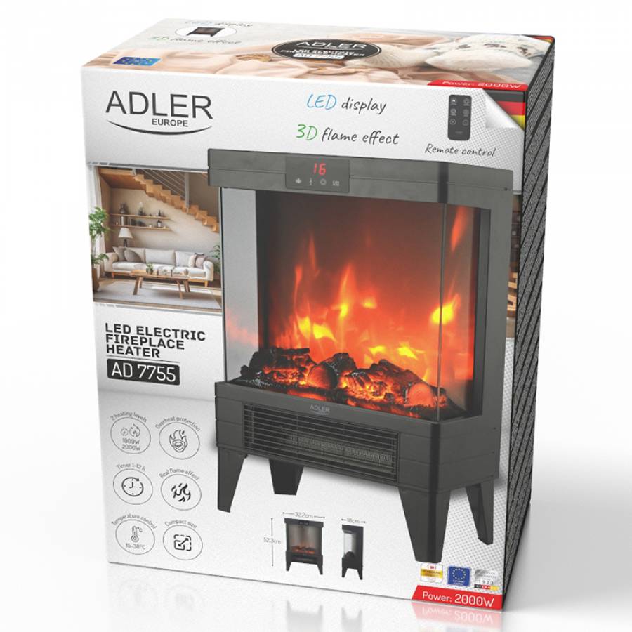 Aeroterma Electrica Semineu Efect Flacara 3D Led