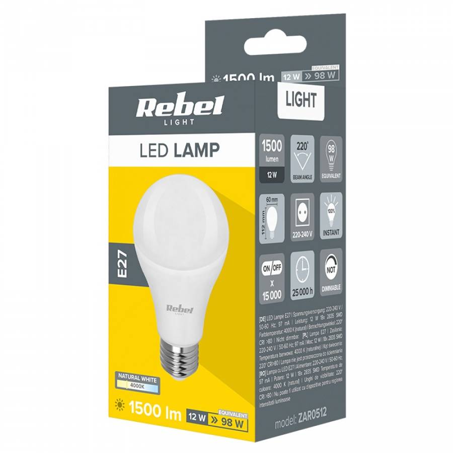 Bec LED Alb Neutru E27 12W 4000K 230V Rebel