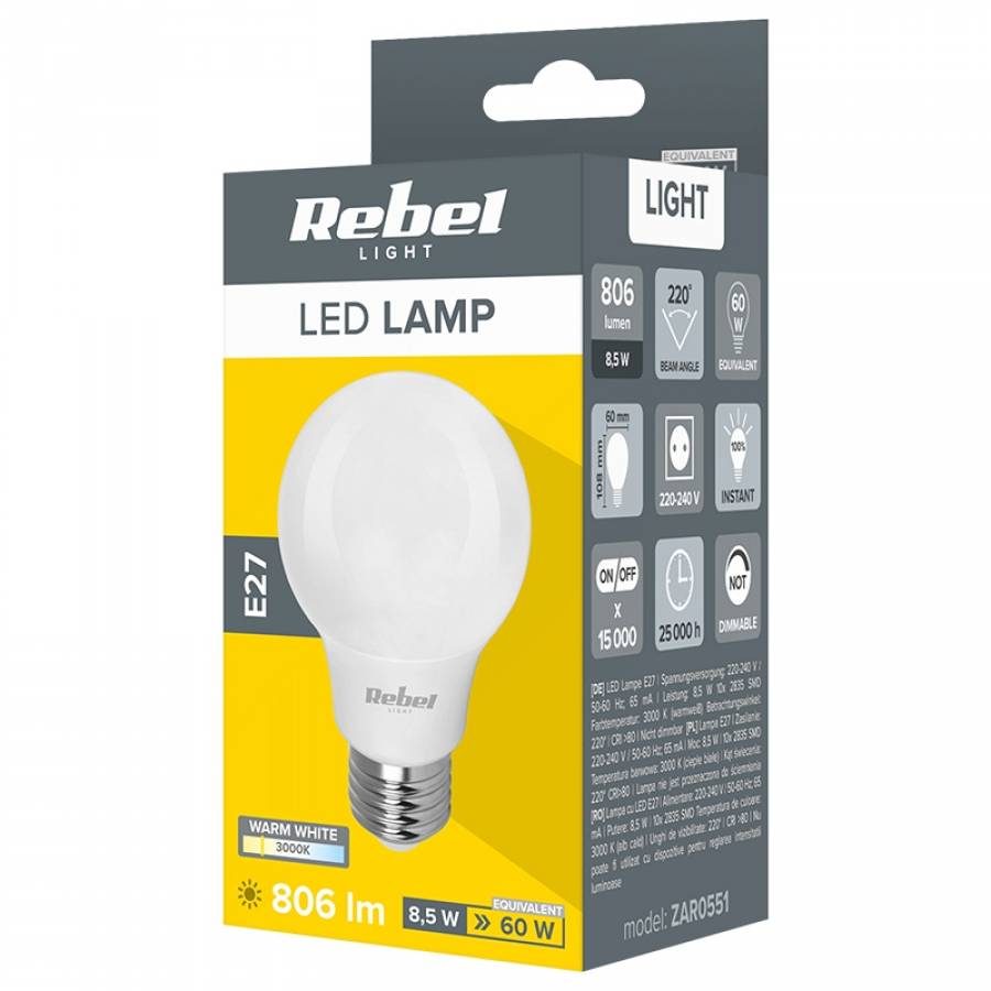 Bec Led E27 8.5w 3000k lumina calda 806 lm