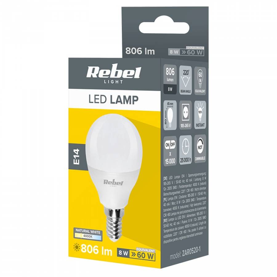 Bec LED G45 E14 8w 4000k lumina calda