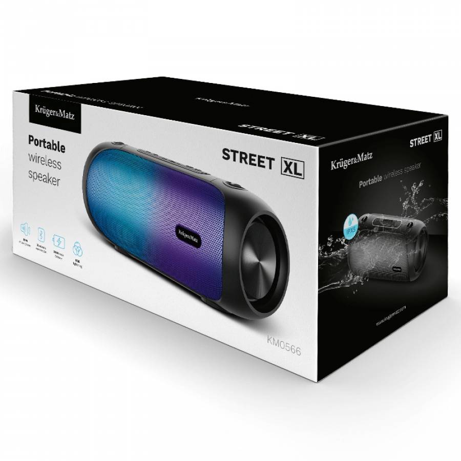 Boxa Portabila KRUGER&MATZ  Street XL, Conectivitate Bluetooth, USB, Aux, Iluminare RGB, Negru