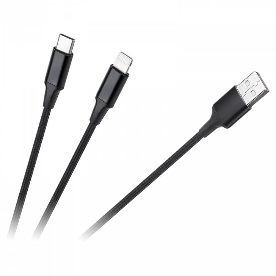 Cablu Usb A - Usb C/lightning (2+1) 1m