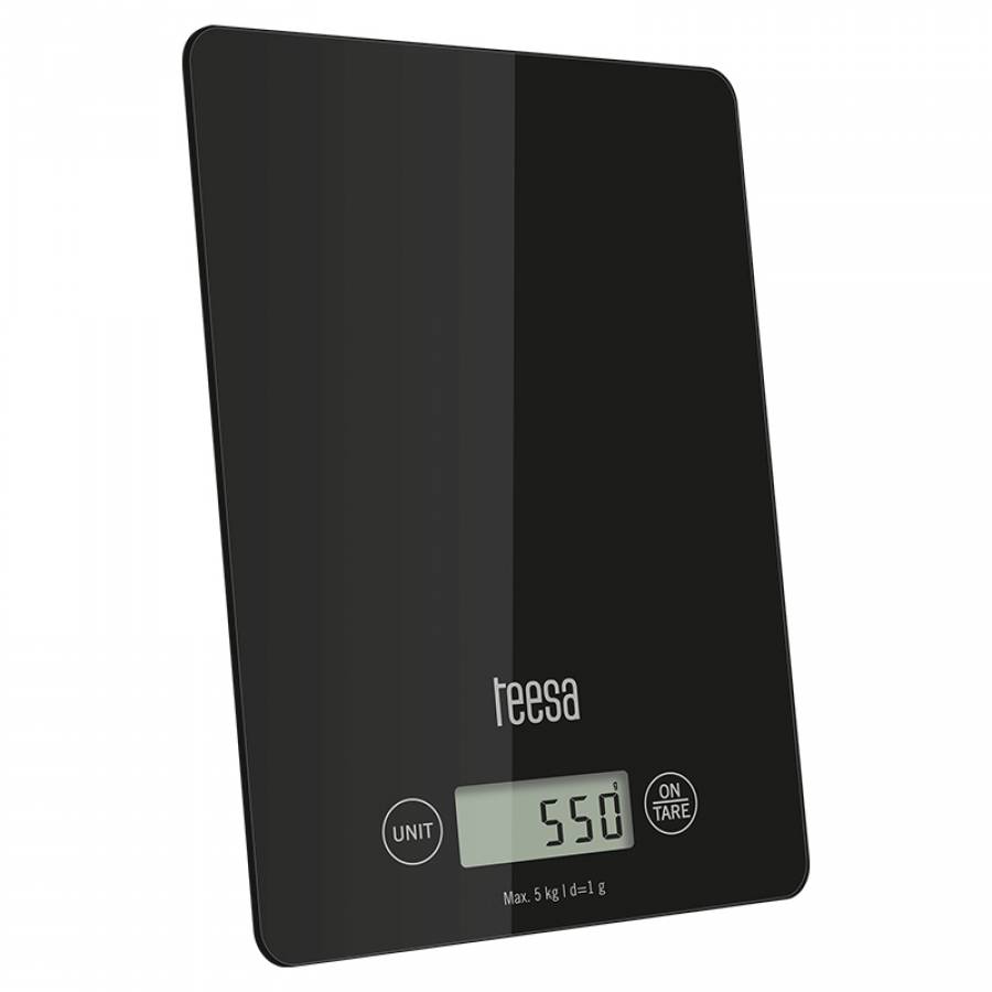 Balanta de bucatarie eleganta cu afisaj digital si suprafata din sticla.