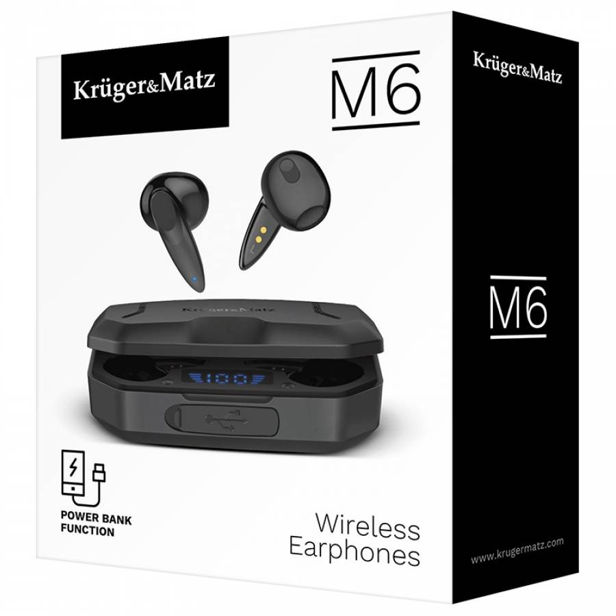0.3%(@1kHz/1mW)
Capacitate baterie: 60mAh
Timp de incarcare: 1-2 ore
Timp de redare: 3-4 ore
Timp de asteptare: 50 ore
Conexiune: Bluetooth 5.1
Greutate: 5 g
Culoare: Negru

[titlu reformulat]
Casti Bluetooth 5.1 M6 Kruger&matz, sunet de calitate.