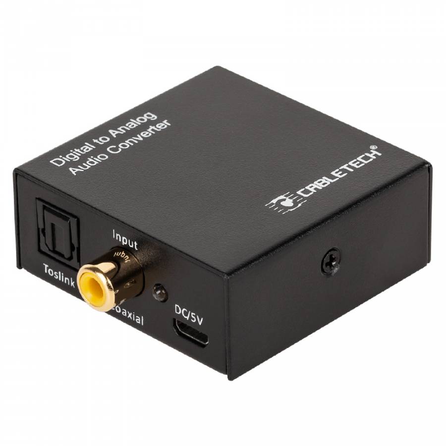 [titlu]
Adaptor Audio Digital La Analogico

[descriere]
<p>Descriere:<br>Caracteristicile adaptatorului includ intrare audio Toslink, 1x RCA (Coaxial), iesire audio 2x RCA (R/L), 3,5 mm jack, port microUSB pentru alimentare, rata de esantionar